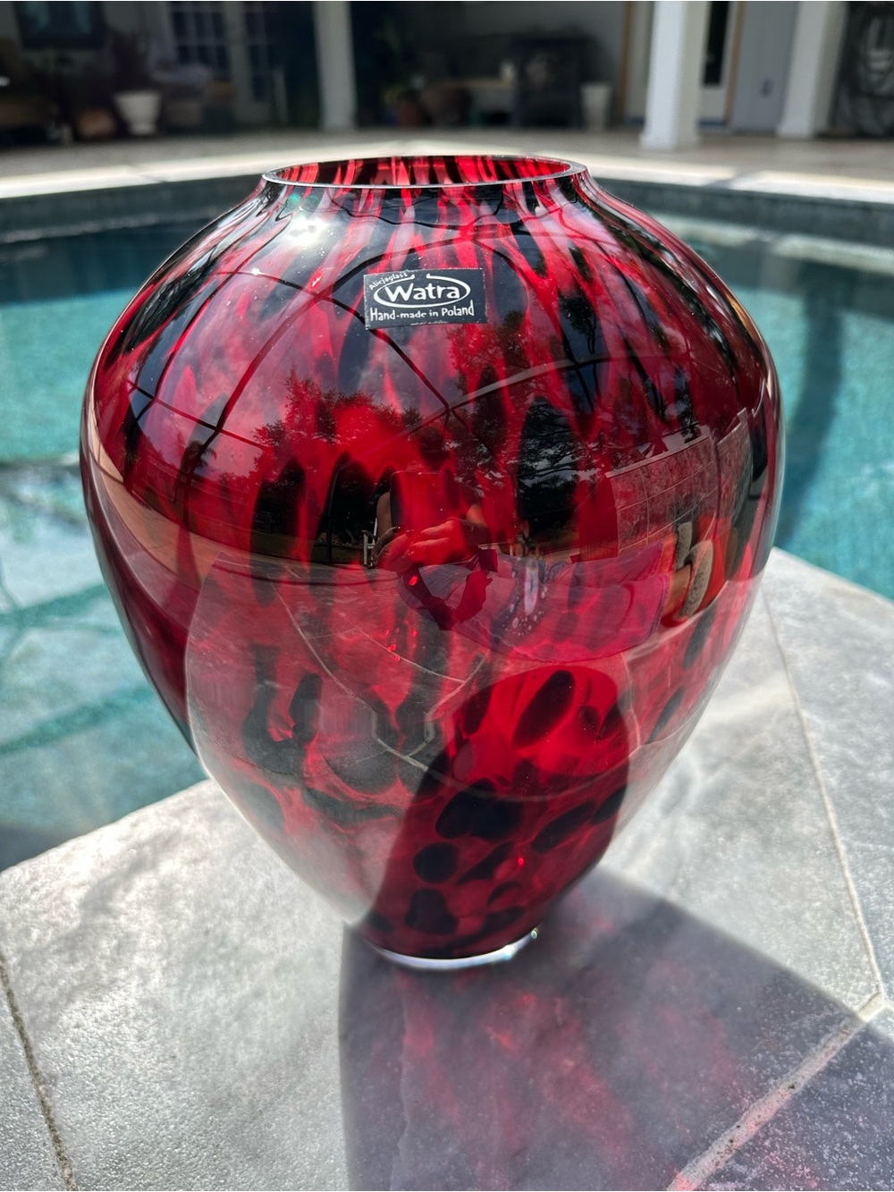 Watra Alicjaglass 12.5 Inch Vase Handmade in Poland Red Purple & Black EXQUISITE
